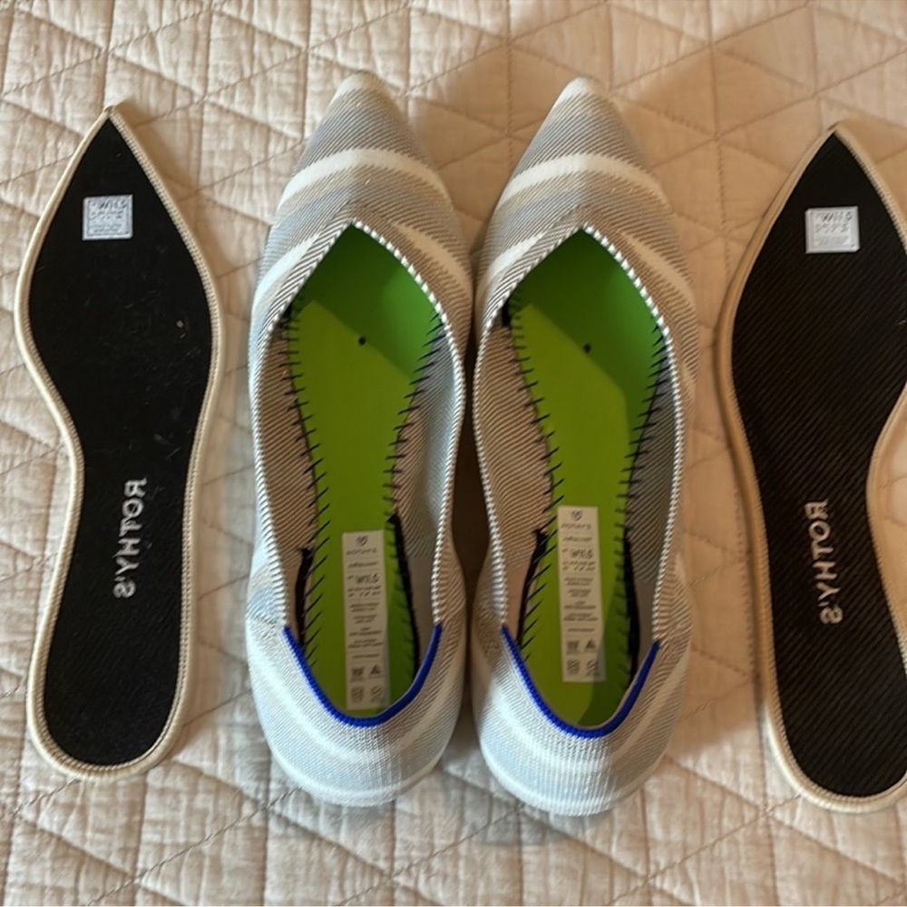 Rothy's W11.5 Pointed flats Cream Light Blue TanMetallic Stripe - Picture 6 of 8